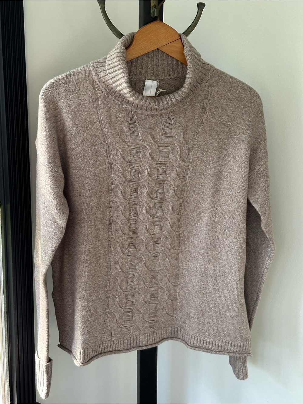 MarlaWynne Taupe Cable-Front Mock Neck Sweater